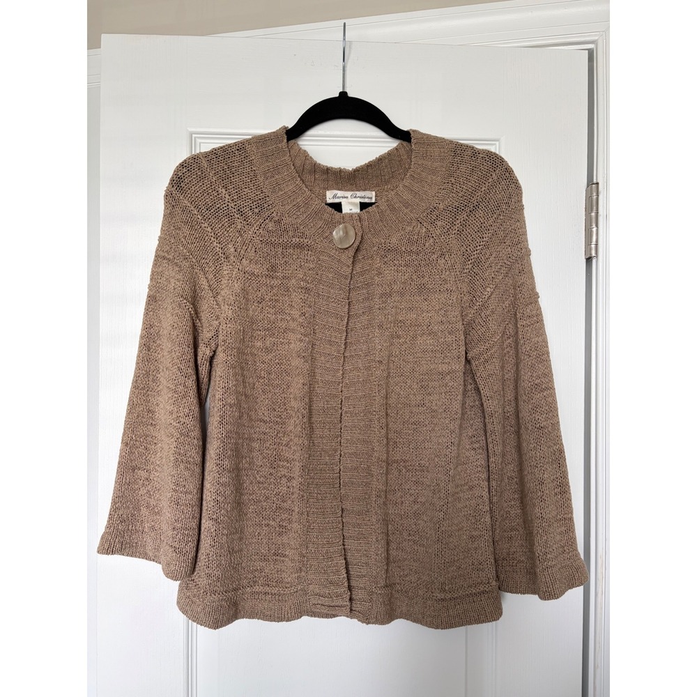 Marisa Christina Tan Knit Cardigan Sweater Single Snap Button Medium